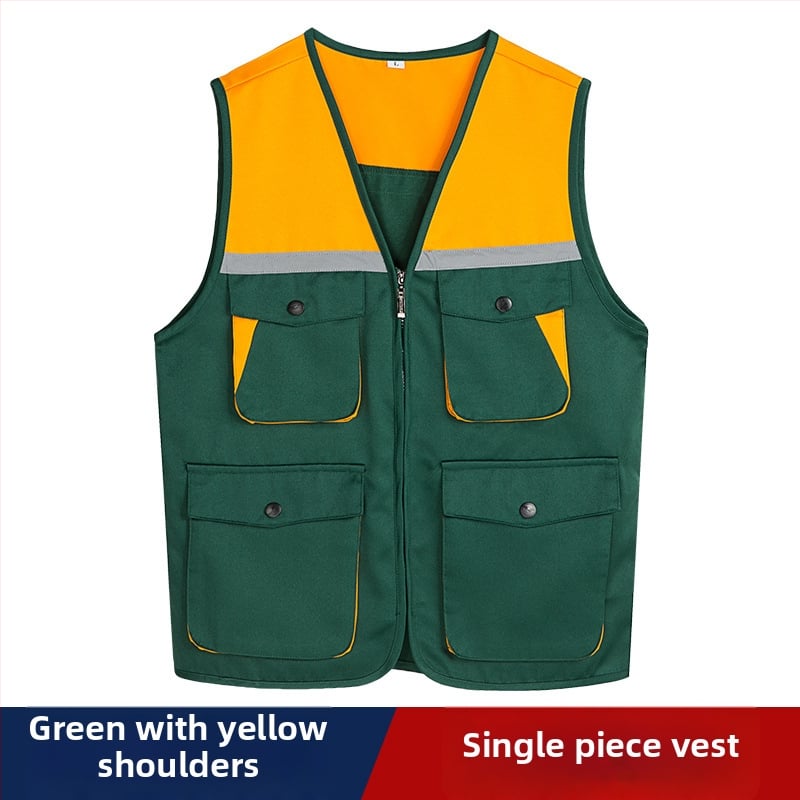 Mitme taskuga vest isikliku logoga trükiga — V-kaelus, tõmblukk, 100% polüester