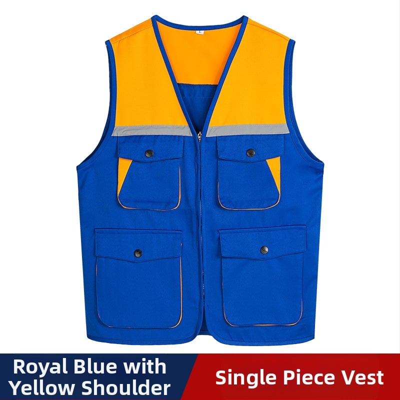 Mitme taskuga vest isikliku logoga trükiga — V-kaelus, tõmblukk, 100% polüester