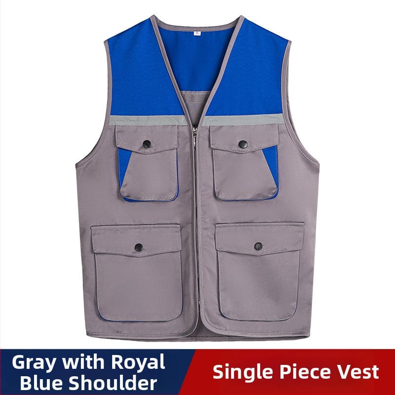 Mitme taskuga vest isikliku logoga trükiga — V-kaelus, tõmblukk, 100% polüester