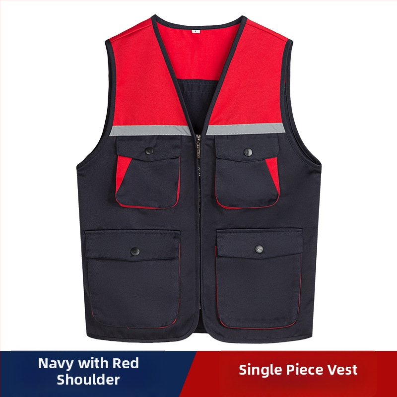 Mitme taskuga vest isikliku logoga trükiga — V-kaelus, tõmblukk, 100% polüester