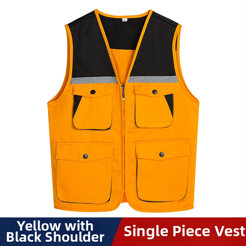 Mitme taskuga vest isikliku logoga trükiga — V-kaelus, tõmblukk, 100% polüester