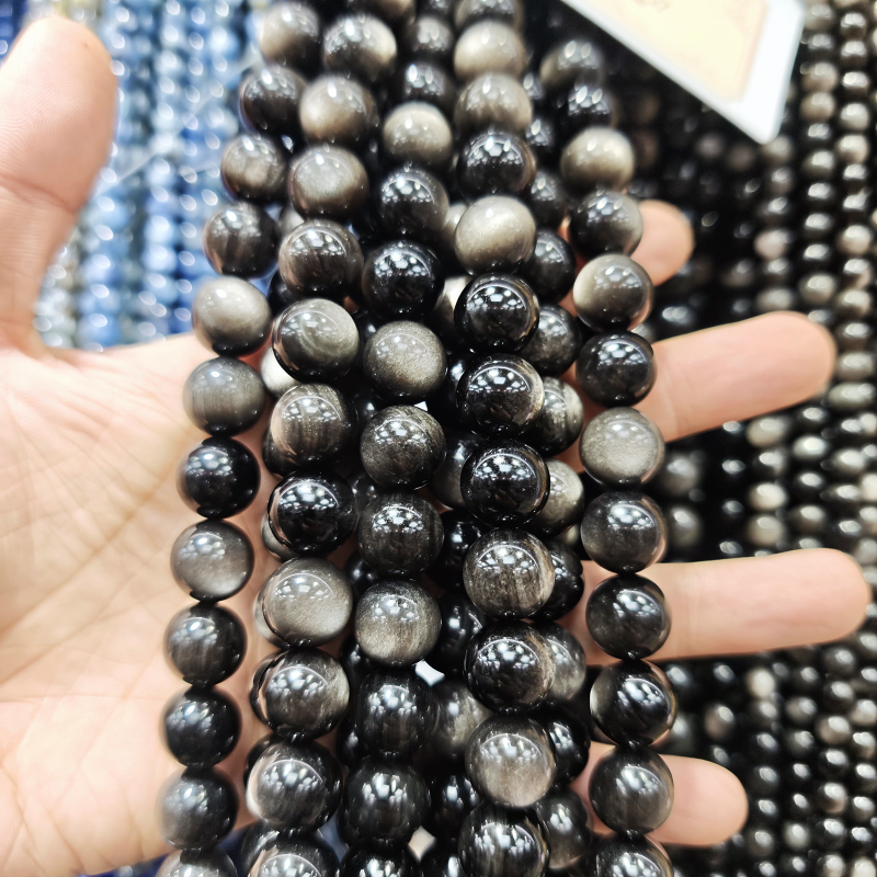 DIY dodaci za nakit - okrugle obsidijanske perle, matirano rezana površina, kristalni materijal, brend Go to Rui