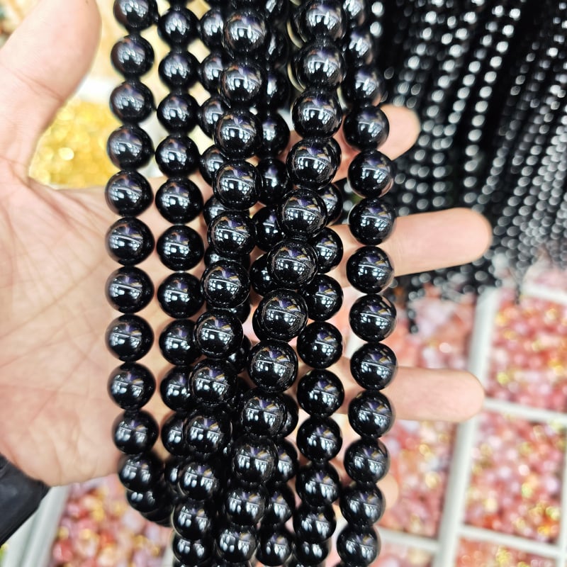 DIY dodaci za nakit - okrugle obsidijanske perle, matirano rezana površina, kristalni materijal, brend Go to Rui