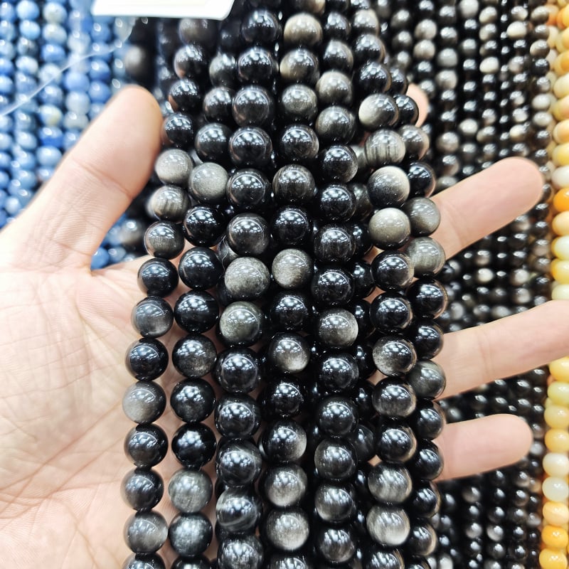 DIY dodaci za nakit - okrugle obsidijanske perle, matirano rezana površina, kristalni materijal, brend Go to Rui