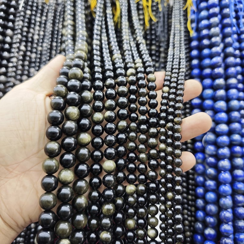 DIY dodaci za nakit - okrugle obsidijanske perle, matirano rezana površina, kristalni materijal, brend Go to Rui