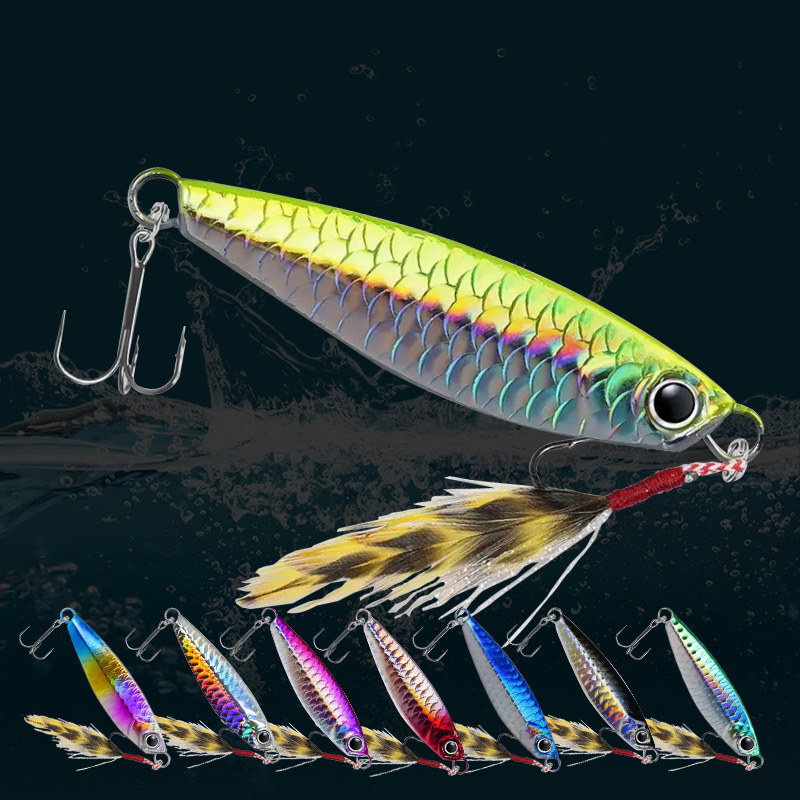 Polako potonući mamac s željeznom pločom, pernim udicama i olovnim teretom za slatkovodni ribolov