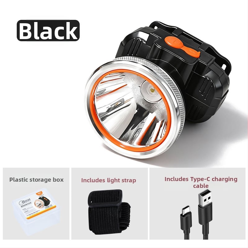 Frontala LED reîncărcabilă, baterie 2000mAh, putere 1W/3W/5W, acționare manuală, purtată pe cap pentru pescuit și activități în aer liber, încărcător inclus, rază până la 500 m