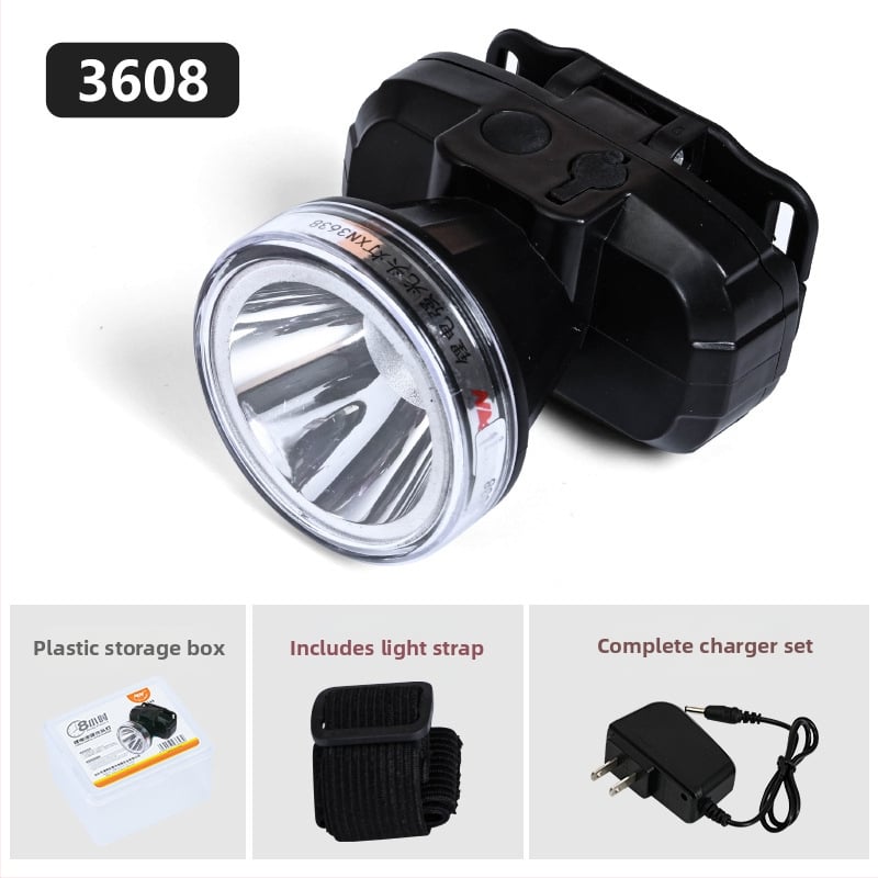 Frontala LED reîncărcabilă, baterie 2000mAh, putere 1W/3W/5W, acționare manuală, purtată pe cap pentru pescuit și activități în aer liber, încărcător inclus, rază până la 500 m