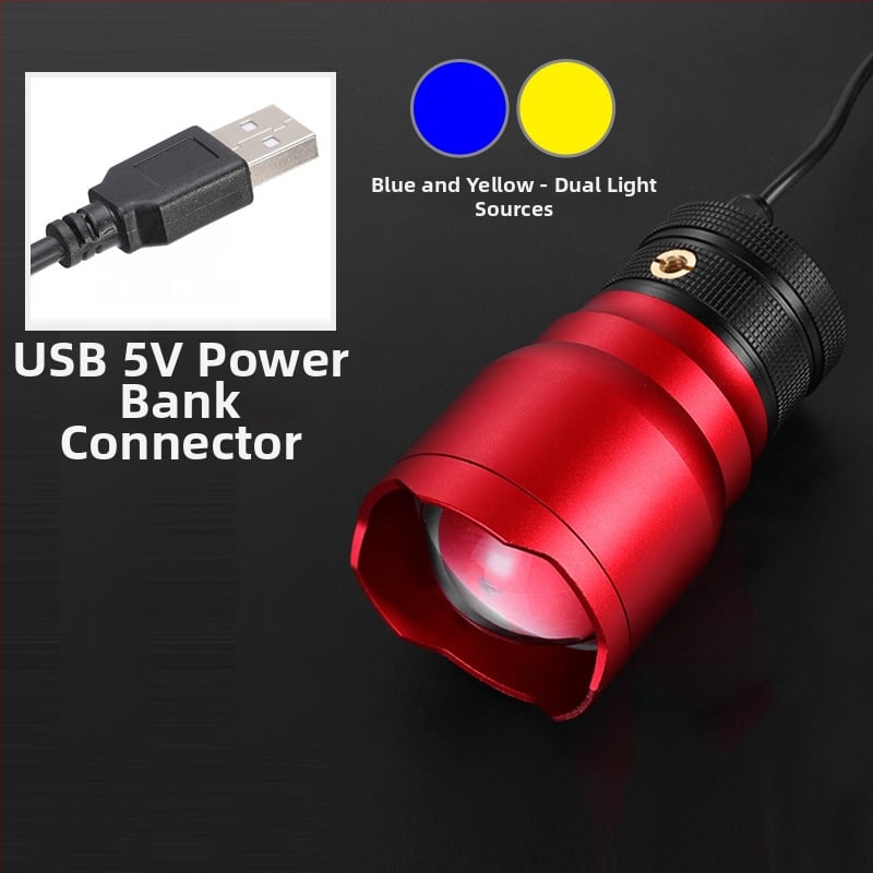 Išorinis žvejybos LED žibintas, aliuminio lydinio korpusas, 200–500 m nuotolis, kinetinės energijos tiekimas, Fisherman's Treasure