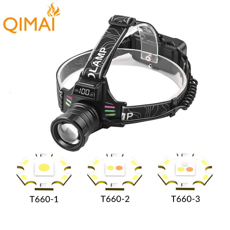 Frontala LED cu display digital, încărcare USB, 10W, carcasă din aliaj de aluminiu, 2x baterii 18650, fascicul lung