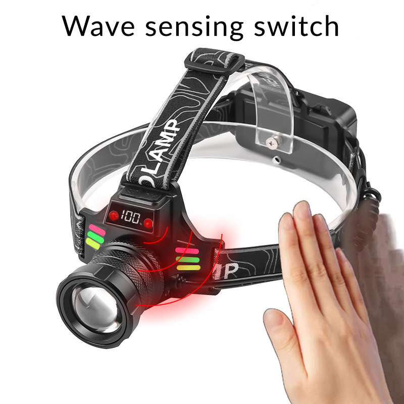 Frontala LED cu display digital, încărcare USB, 10W, carcasă din aliaj de aluminiu, 2x baterii 18650, fascicul lung