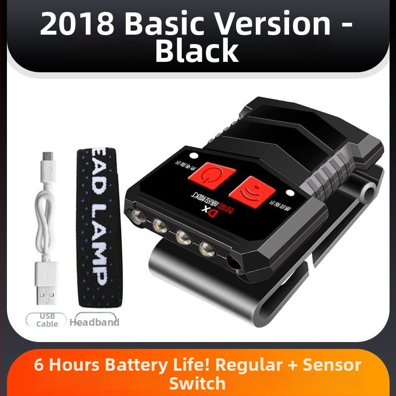 Lumină frontală LED reîncărcabilă pentru pescuit de noapte - rezistentă la apă, montare pe cap, 5W, 1200mAh