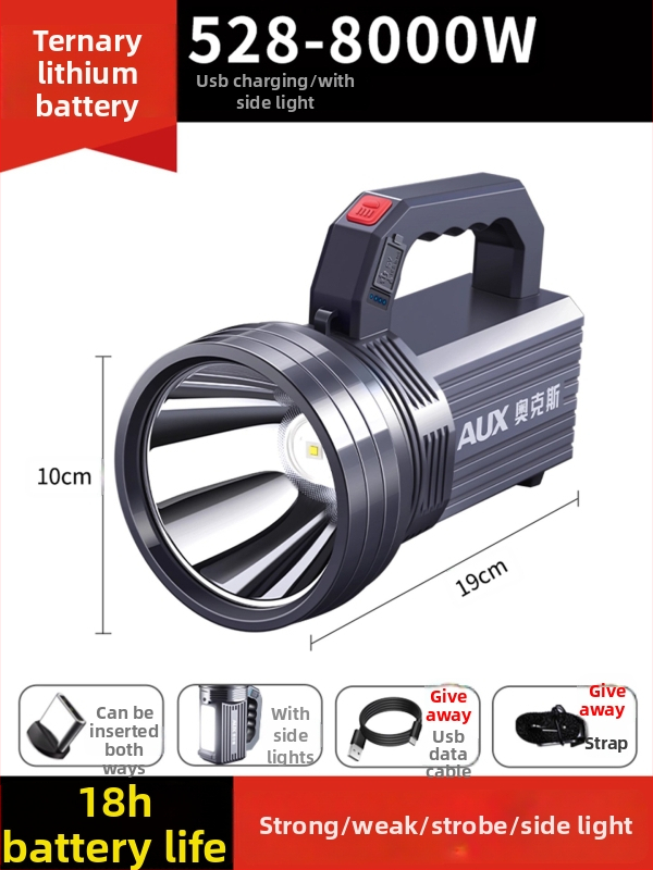 Įkraunamas LED žibintuvas | Ultra ryškus lauke, ilgas nuotolis | 5500–9900W, LED, ABS, nuotolis 500 m+