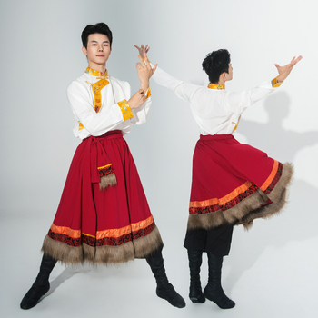 Vīriešu Tibetas tautas deju apģērbs, lina 95%+, kokvilnas-lina audums, rudens 2025