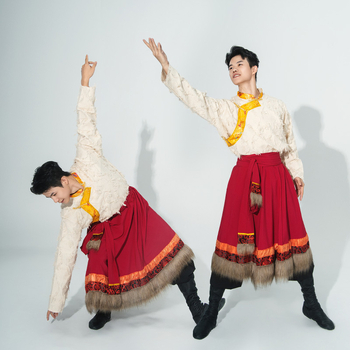 Vīriešu Tibetas tautas deju apģērbs, lina 95%+, kokvilnas-lina audums, rudens 2025
