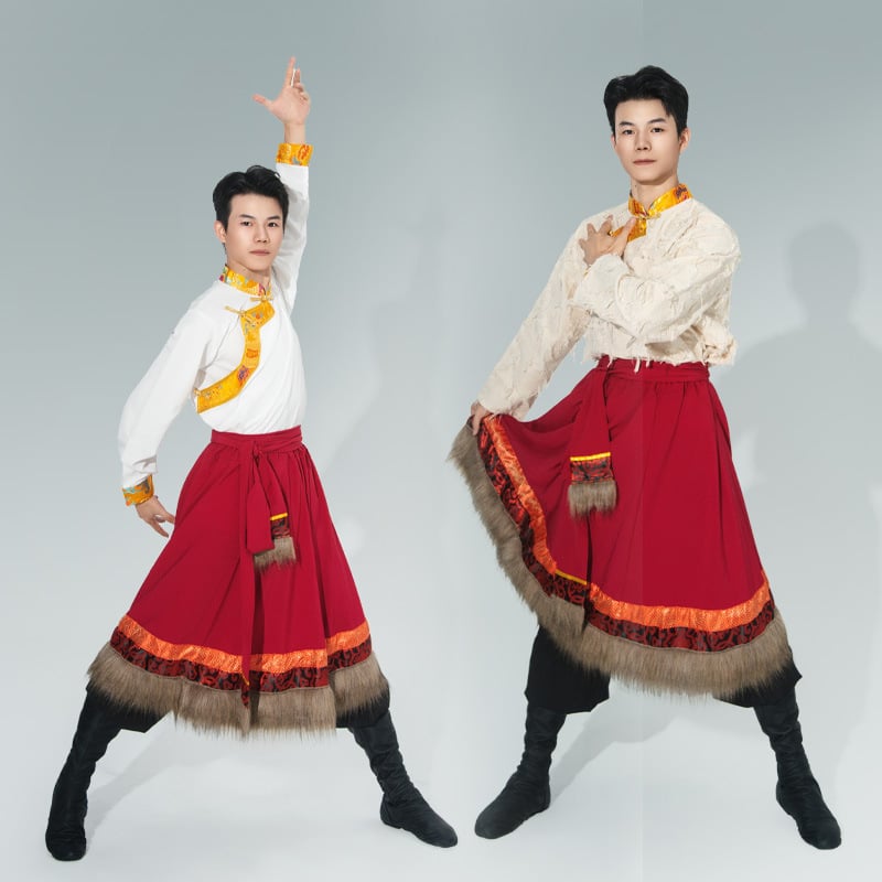 Vīriešu Tibetas tautas deju apģērbs, lina 95%+, kokvilnas-lina audums, rudens 2025