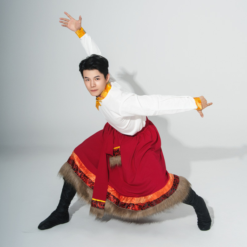 Vīriešu Tibetas tautas deju apģērbs, lina 95%+, kokvilnas-lina audums, rudens 2025