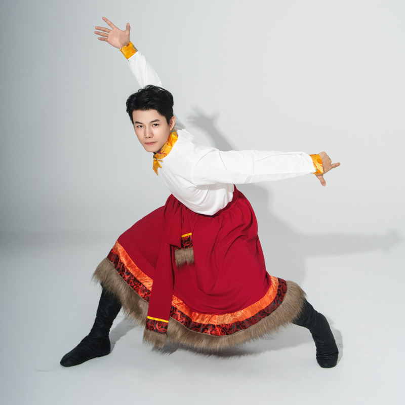 Vīriešu Tibetas tautas deju apģērbs, lina 95%+, kokvilnas-lina audums, rudens 2025