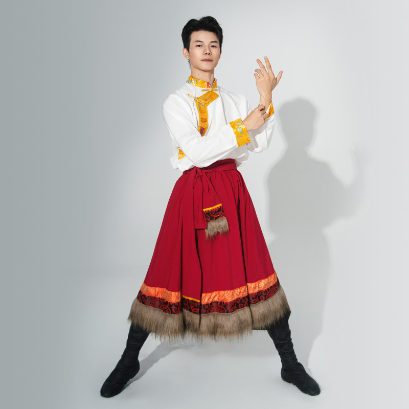 Vīriešu Tibetas tautas deju apģērbs, lina 95%+, kokvilnas-lina audums, rudens 2025