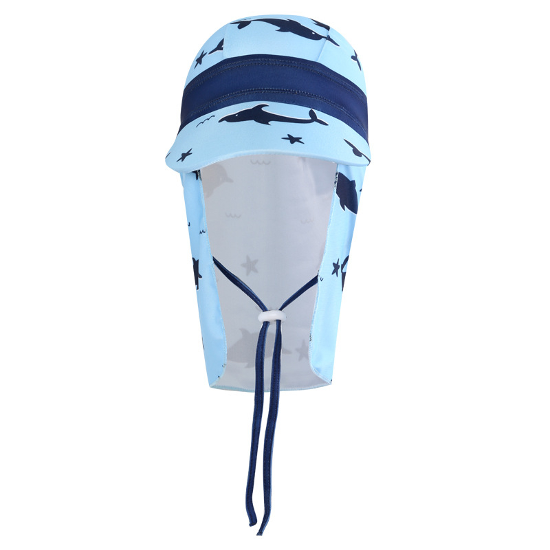 Dječja kapa za sunce sa širokim obodom — poliester, karikatura uzorak, UV zaštita, otporna na vjetar i pijesak