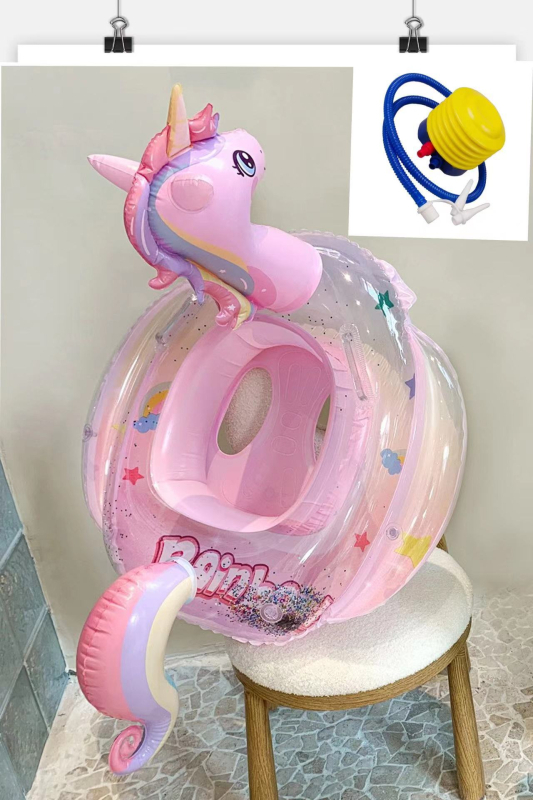Dječji plivački prsten za djevojčice - crtani dizajn jednoroga, PVC materijal, namijenjen plivanju i hodanju u vodi