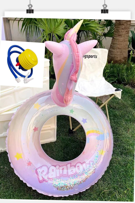 Dječji plivački prsten za djevojčice - crtani dizajn jednoroga, PVC materijal, namijenjen plivanju i hodanju u vodi