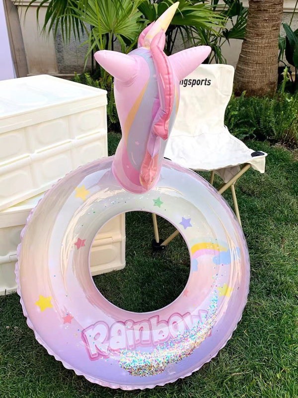 Dječji plivački prsten za djevojčice - crtani dizajn jednoroga, PVC materijal, namijenjen plivanju i hodanju u vodi