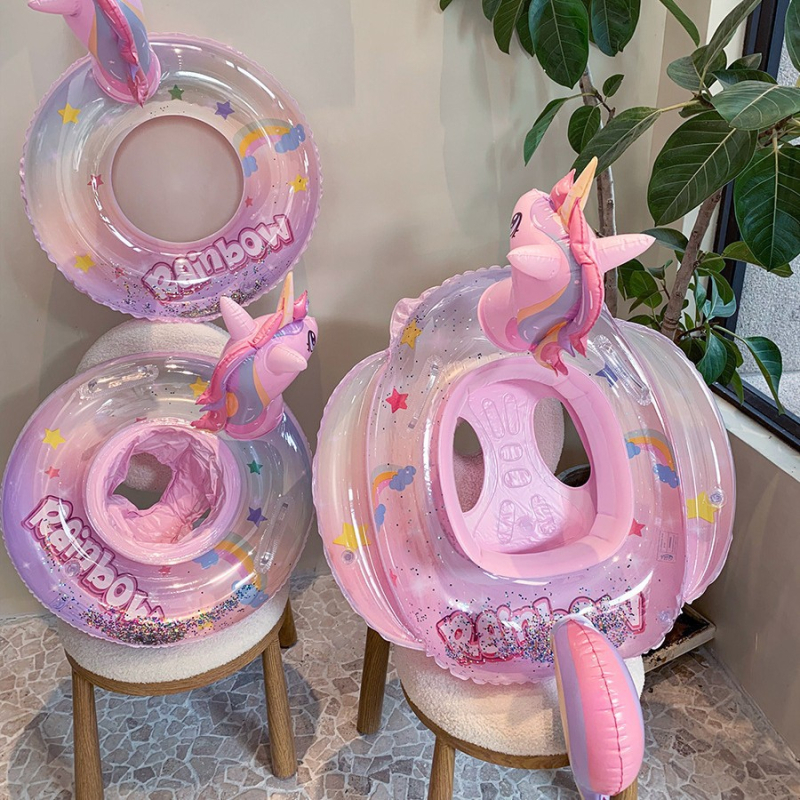 Dječji plivački prsten za djevojčice - crtani dizajn jednoroga, PVC materijal, namijenjen plivanju i hodanju u vodi