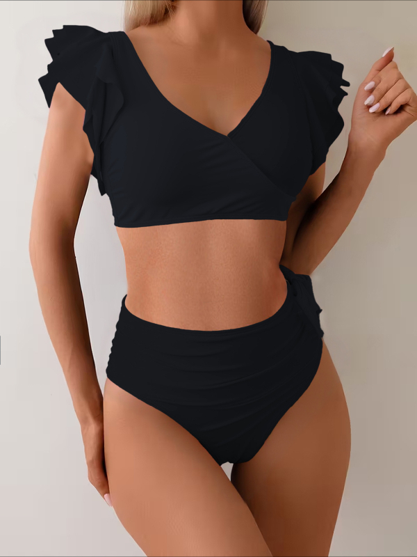 Magas derekú felosztott bikini – egyszínű, mellpárnával, nylon 80% és belső poliészter 20%