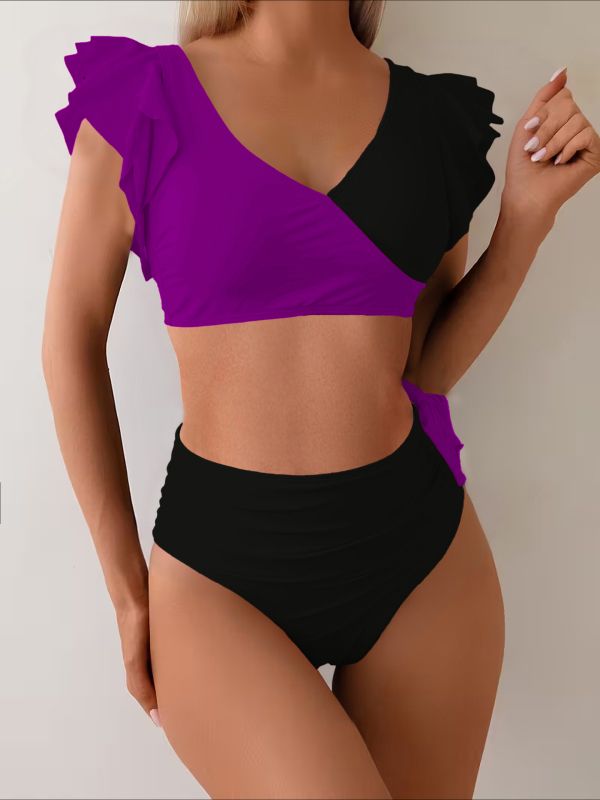 Magas derekú felosztott bikini – egyszínű, mellpárnával, nylon 80% és belső poliészter 20%