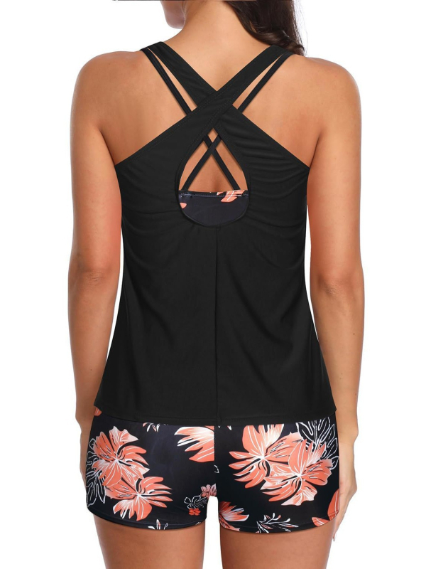Tri-dijelni ženski bikini set s visokim strukom i otvorenim leđima, euro-američki stil; tkanina 85% poliester, podstava 15% spandex; s umetnim jastučićima za grudi