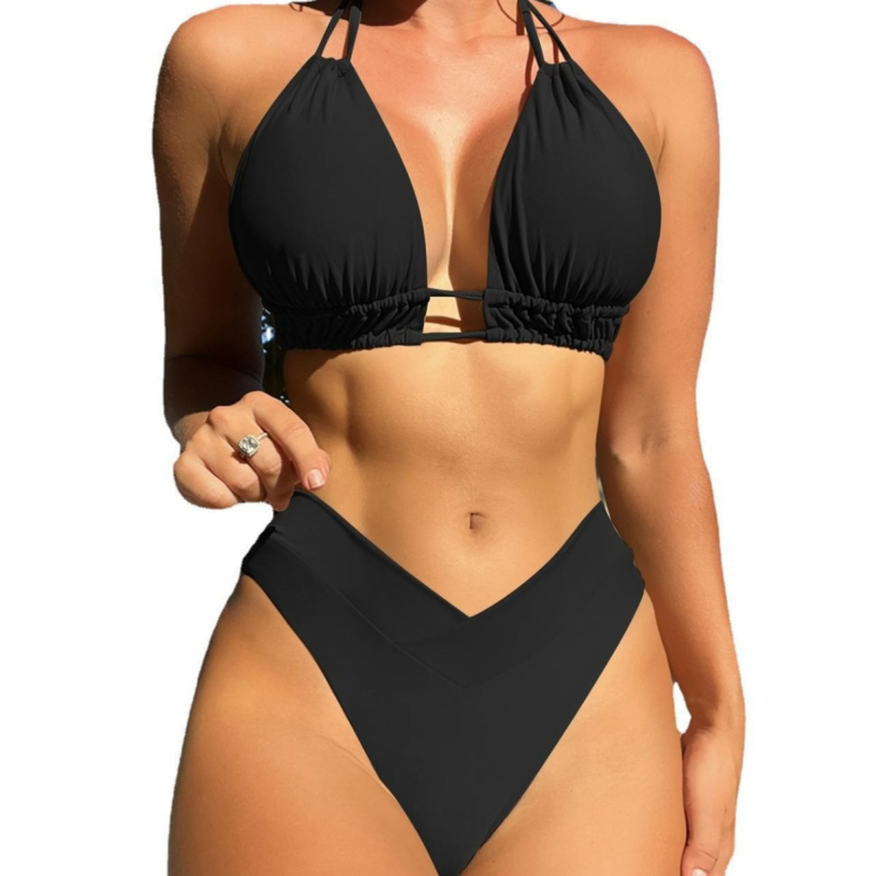 Ženski dvodijelni bikini: najlonska tkanina, umetci za grudi, bez čelične potpore, jedinstven jednobojni uzorak, za plivanje