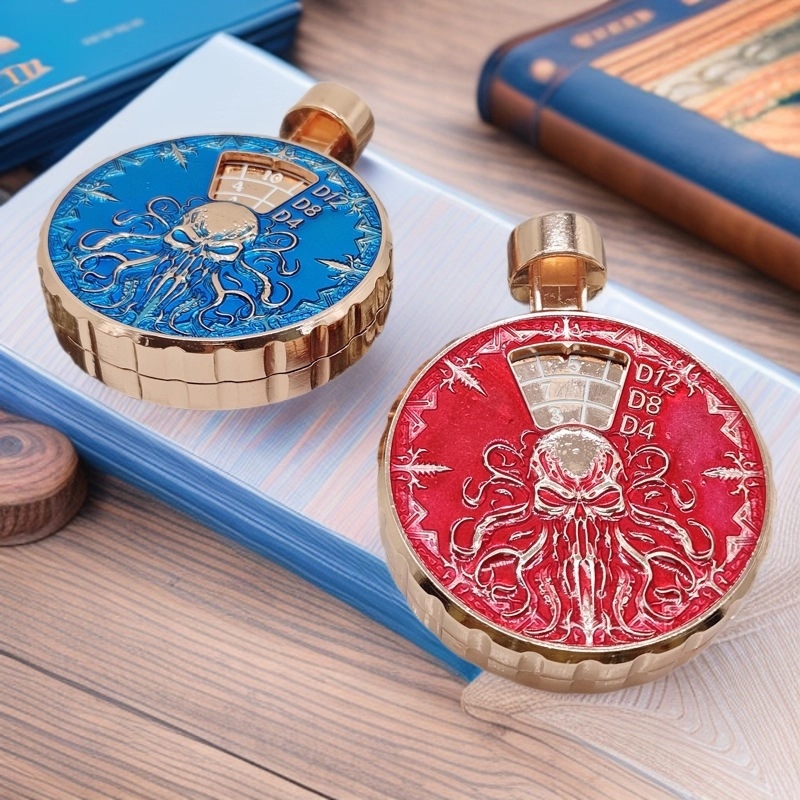 Metalni set kockica, 7-in-1 s mehanizmom pritiska i okretanja, poliedarske kocke za Dungeons & Dragons i stolne RPG igre