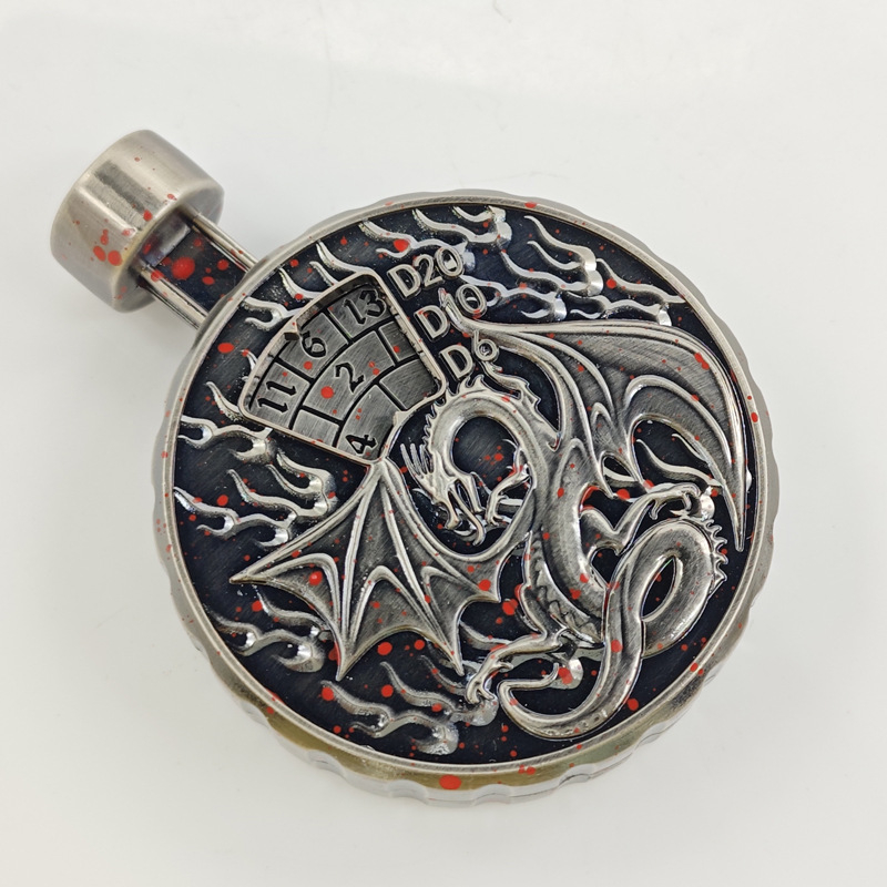 Metalni set kockica, 7-in-1 s mehanizmom pritiska i okretanja, poliedarske kocke za Dungeons & Dragons i stolne RPG igre