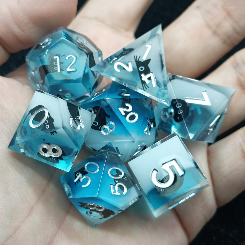 Kocke D20 od smole s mačjim motivom – za TRPG stolne igre, prilagodljive, set od 50 komada