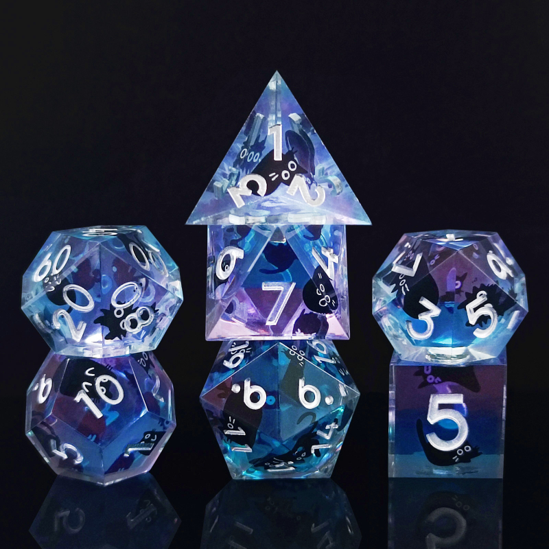 Kocke D20 od smole s mačjim motivom – za TRPG stolne igre, prilagodljive, set od 50 komada