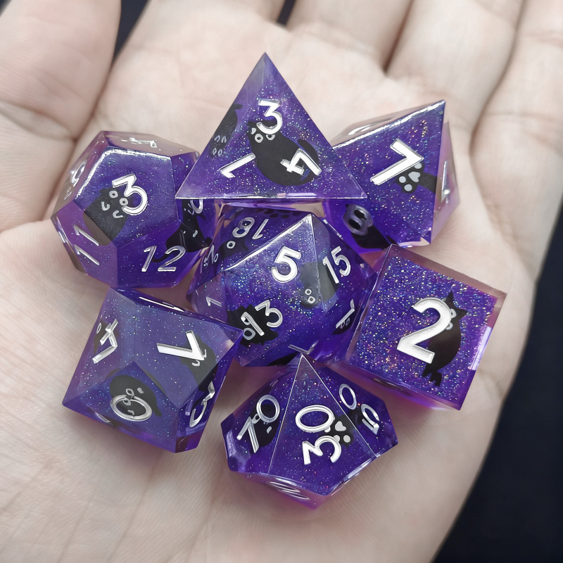 Kocke D20 od smole s mačjim motivom – za TRPG stolne igre, prilagodljive, set od 50 komada
