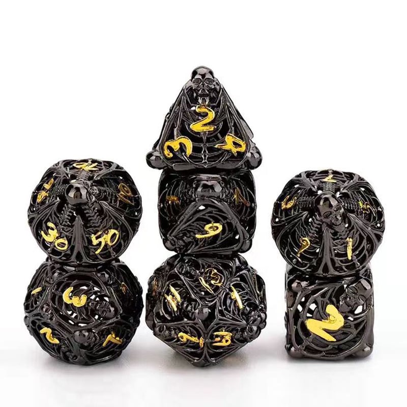 Metalne kocke s šupljim lubanjama - set za D&D i stolne igre, višestrane kocke, kutija 100 komada