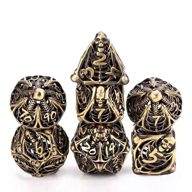Metalne kocke s šupljim lubanjama - set za D&D i stolne igre, višestrane kocke, kutija 100 komada