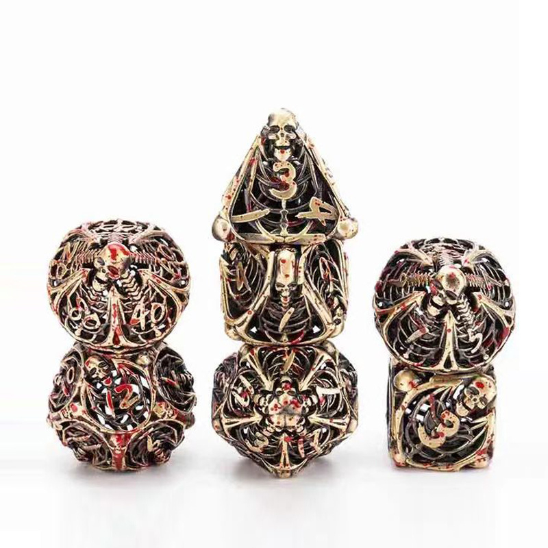 Metalne kocke s šupljim lubanjama - set za D&D i stolne igre, višestrane kocke, kutija 100 komada