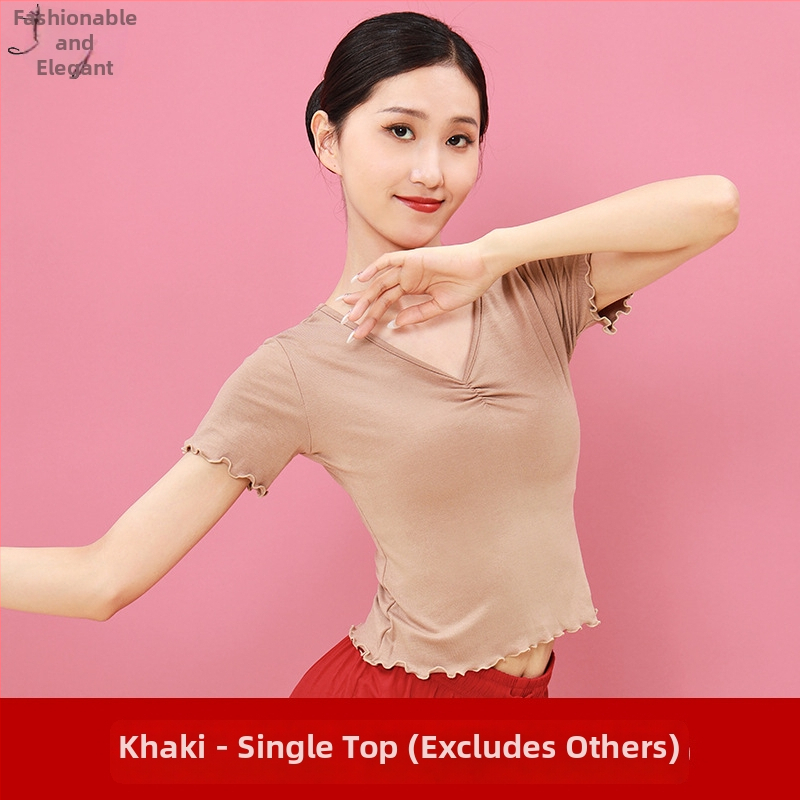 Sieviešu deju tops ar īsām piedurknēm un V-veida kaklu, šaura silueta, Modal audums, vasara 2025