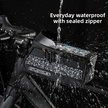 Τσάντα επάνω σωλήνα ποδηλάτου - Αδιάβροχη οθόνη αφής για κινητό, γεωμετρικός συνδυασμός χρωμάτων, 30L χωρητικότητα, DT1102, πολυεστέρας