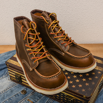 Vintage Martin zābaki, vidēja augstuma, virsējā daļa no divslāņu liellādas ādas, Goodyear šuvju gumijas zole, apaļa purns