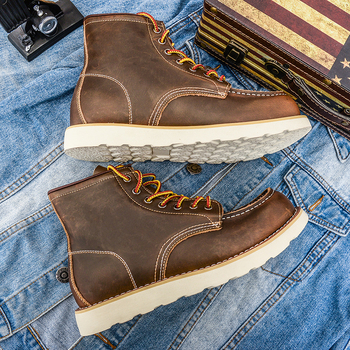 Vintage Martin zābaki, vidēja augstuma, virsējā daļa no divslāņu liellādas ādas, Goodyear šuvju gumijas zole, apaļa purns