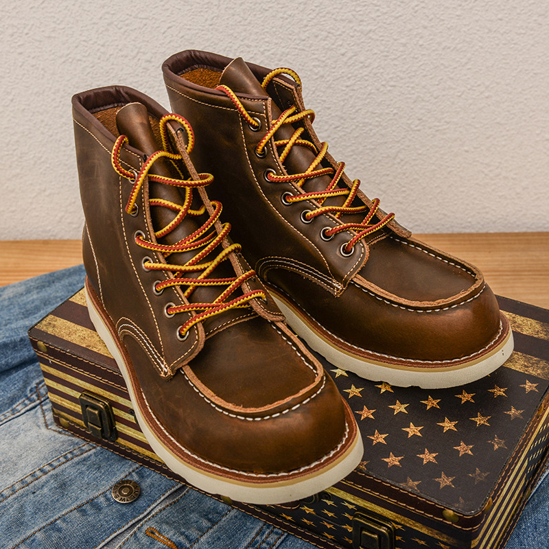 Vintage Martin zābaki, vidēja augstuma, virsējā daļa no divslāņu liellādas ādas, Goodyear šuvju gumijas zole, apaļa purns