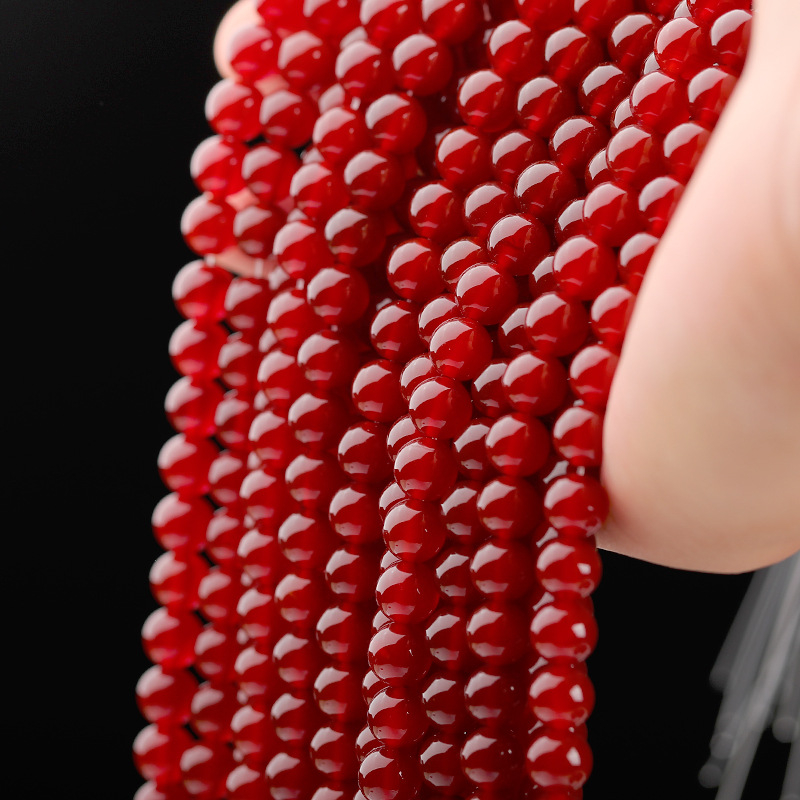 Crvene ahatove dugačke perle za DIY nakit – ručno izrađeni dodaci za perle, bubnjaste perle, slobodne okrugle perle 10 mm, poluproizvodi