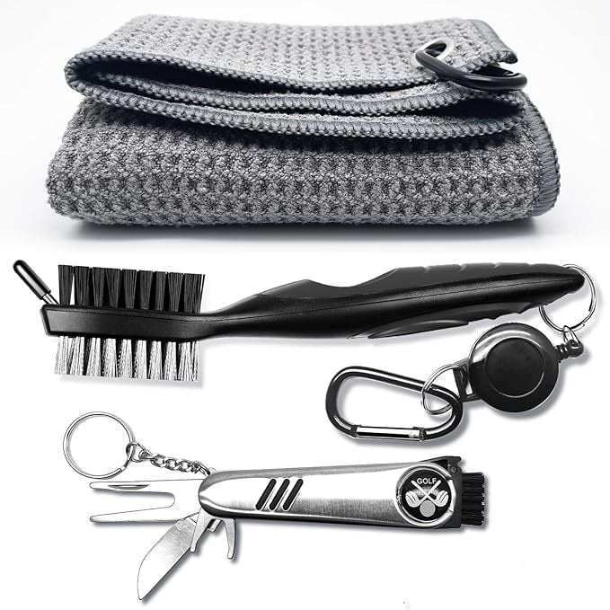 Σετ καθαρισμού γκολφ με πετσέτα και βούρτσα, Rayten, πολυεστέρας, δυνατότητα προσαρμογής λογότυπου