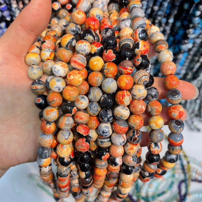 Taohong achát gyöngyök, sárkány minta, mesterséges polírozás