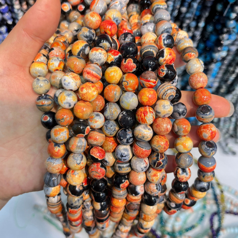 Taohong achát gyöngyök, sárkány minta, mesterséges polírozás