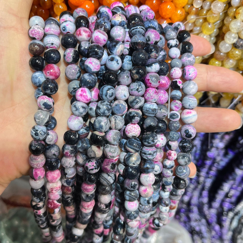 Taohong achát gyöngyök, sárkány minta, mesterséges polírozás